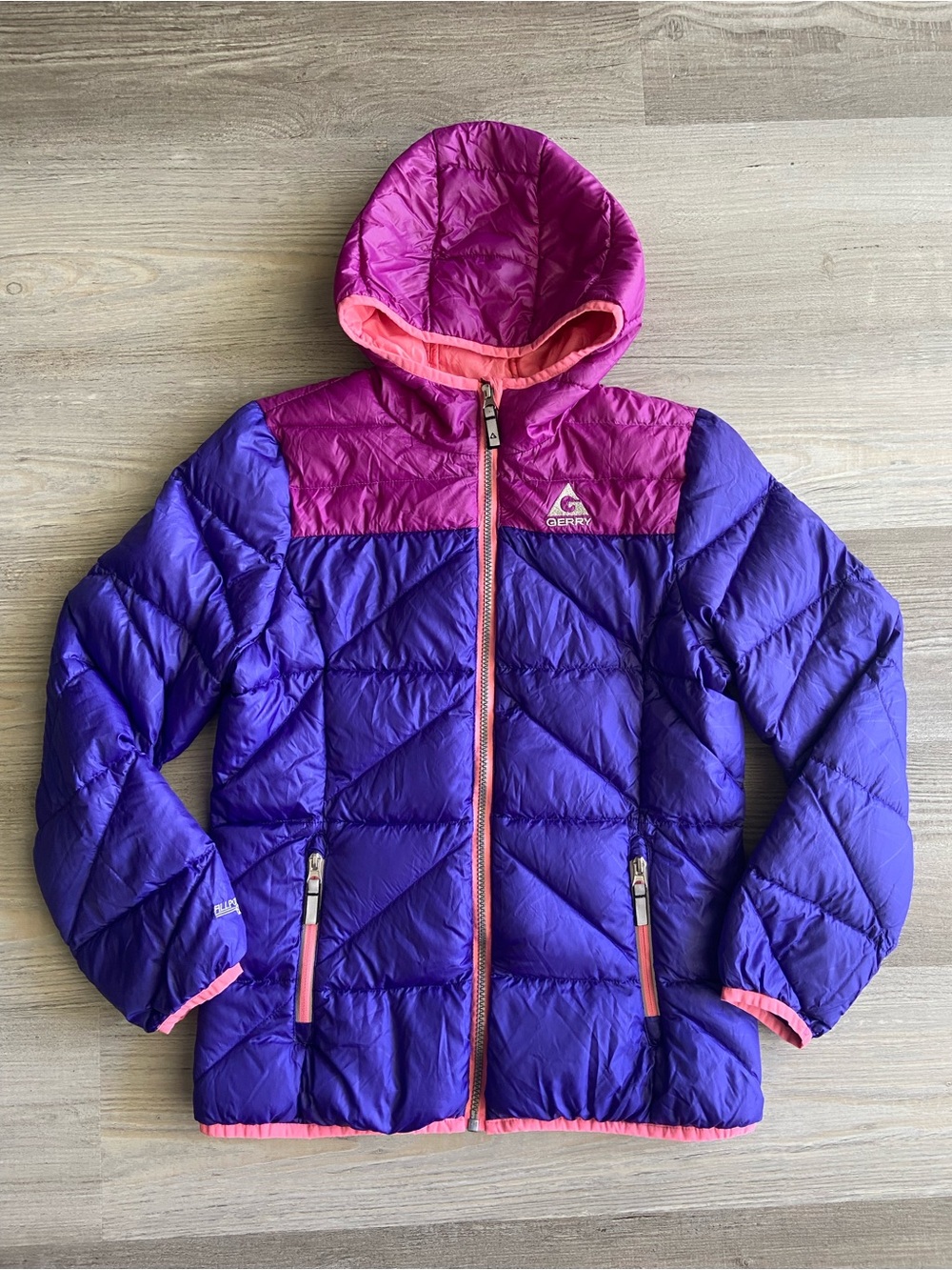 Gerry Girls Down Puffer Jacket Size L 14 Purple Pink Quilted Hooded Coat
